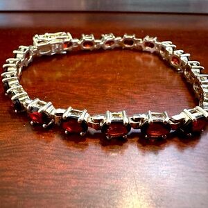Garnet & Sterling Silver Tennis Bracelet Marked 925 ALX THAI